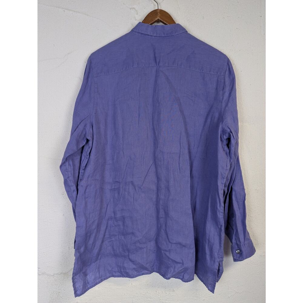 J Jill Love Linen Essential Shirt Button Up Blue Purple Classic Office Large - Picture 3 of 9